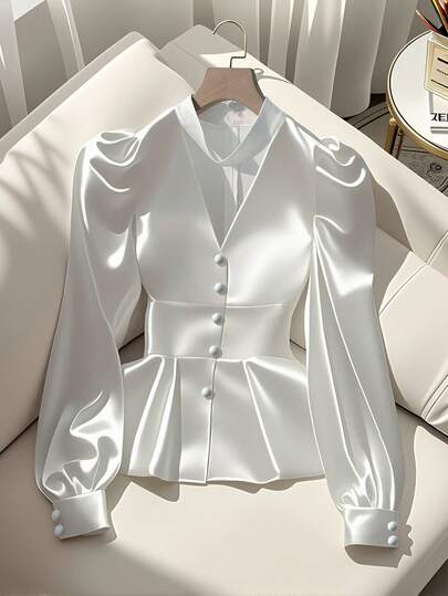 GlowEve 女式2025新款优雅经典百搭府绸长袖修身衬衫