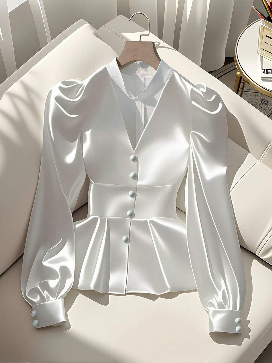 GlowEve Áo sơ mi poplin dài tay ôm dáng cổ điển thanh lịch đa năng mới 2025 dành cho nữ - trắng - Xem 1