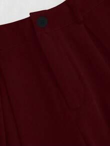 EMERY ROSE Plus Size Pleated Detail Versatile Office Pants - Burgundy - View 3