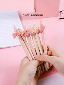 SHEIN 黑色凝胶墨水塑料点击粉色奶油色可爱女孩笔 - 多色 - 查看 14