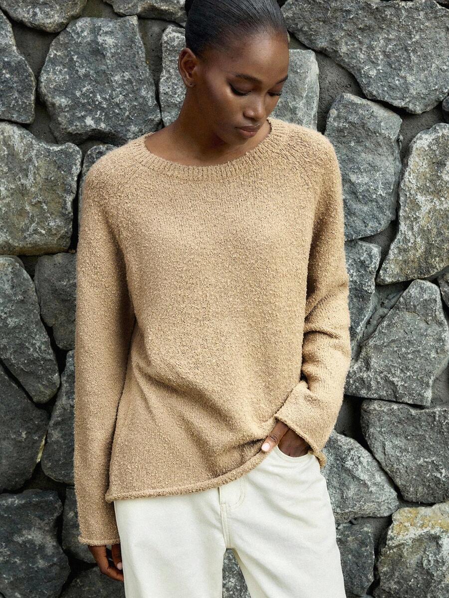 Lumivelle 女式休闲插肩袖套头衫 - 卡其色 - 查看 1