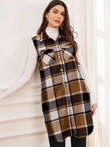 Miaspire Plaid Pocket Sleeveless Casual Women Vest Jacket - Multicolor - View 7