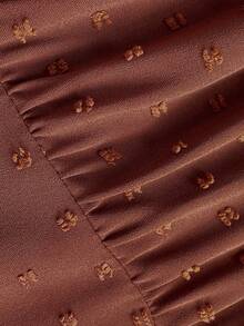 EMERY ROSE 2 piezas Conjunto de top de manga larga con cuello en V profundo y volantes y pantalones rectos de tela texturizada marrón, adecuado para viajes, ir al trabajo, estilo occidental, otoño/invierno de mujeres - Marrón - Ver 6