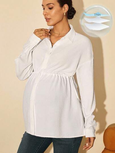 MaterniWear Maternity Casual Solid Color Drawstring Waist Shirt Maternity Shirts For Women Maternity Blouse Pregnancy Shirts Pregnancy Clothes Maternity Tops   Maternity Tops Casual Blouses For Women  White Top
