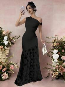 Rafferiza Váy đuôi cá jacquard ôm sát vai cổ xoắn thanh lịch dành cho nữ - màu đen - Xem 6