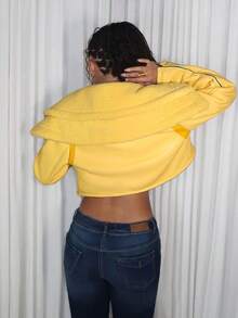 Y2K Amplova 女款黄色性感活力吸睛大翻领皮革和毛皮拉链长袖夹克，适合秋冬季上学和日常穿着 - 黃色 - 查看 12