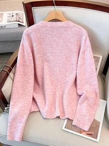 GlowEve CURVE 大码蝴蝶结装饰休闲长袖前扣开衫 - 粉色 - 查看 2