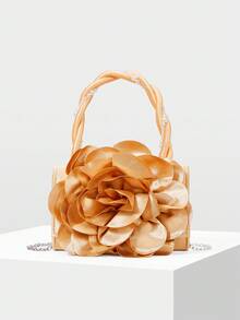 MOTF PREMIUM 立体花卉仿珍珠细节晚装包 - 焦糖色 - 查看 4