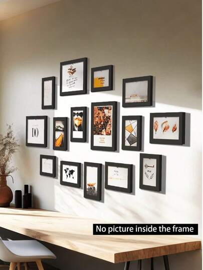 SHEIN 15件/套相框，用于照片墙，木质相框，用于壁挂照片装饰，婚礼派对装饰，纪念礼物，家居装饰。仅需相框，无需图片，生日毕业礼物