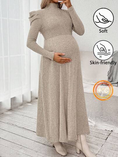 SHEIN Fall Clothes,Autumn Clothes,Maternity Autumn/Winter Clothes Maternity Casual Solid Color Stand Collar Long Dress, Autumn/Winter Maternity Dress Long Sleeve Maternity Dress Maxi Maternity Dress Ribbed Maternity Dress Bump Friendly Dress Maxi Long Sleeve Dress Long Maternity Dress Pregnant Dress Maxi Dress For Pregnancy,Elegant Dress For Maternity Dress For Pregnant Women
