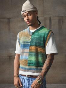 AXEPEAK Gilet smanicato in maglia colorata da uomo, autunno inverno