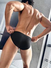 SHEIN Men's Solid Color Hollow Design Ring Connected Sexy Underwear - Black - View 2