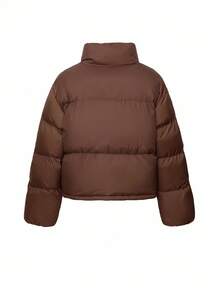 DAZY Solid Color Loose Cropped Zip Pocket Padded Thick Padded Coat For Women Winter Jacket