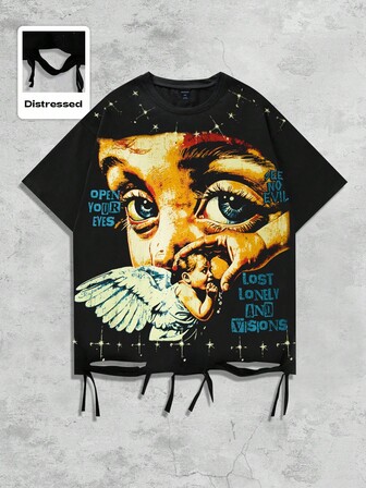 Street Life T-shirt déchiré à manches courtes casual et pour homme