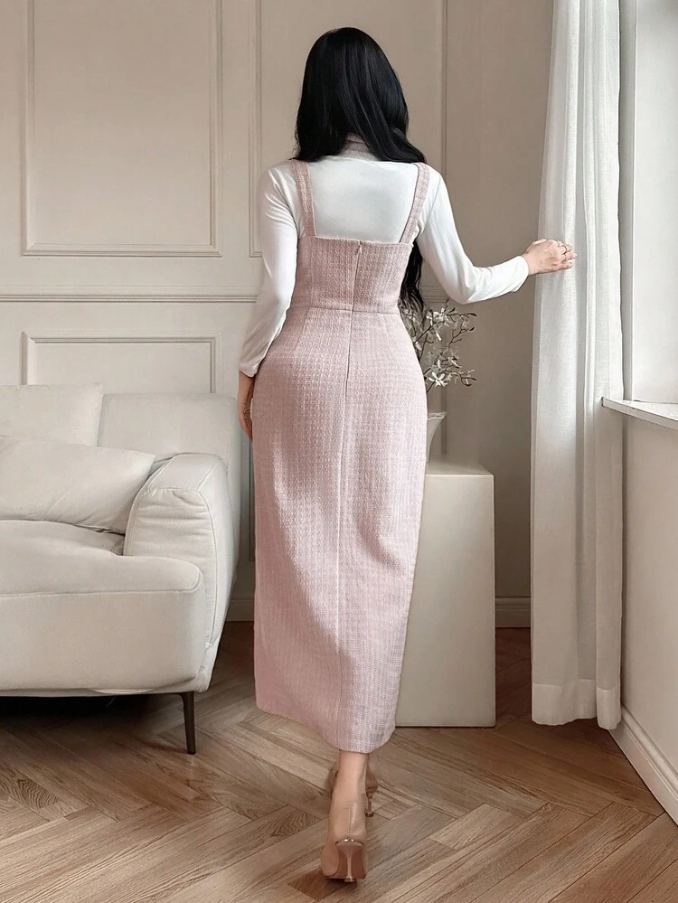 Women's Plaid V-Neck Sleeveless Mid-Length Dress, Autumn Dress