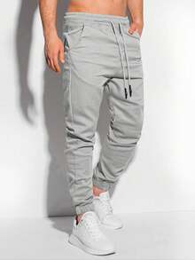 Manfinity Homme Pantalones largos con cintura con cordón y bolsillos en ángulo para hombres, para el otoño - Gris Claro - Ver 4