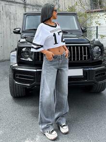 SHEIN Tall Calça jeans feminina cintura baixa perna larga vintage Y2K alta