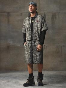 AXEPEAK 男士豹纹衬衫和短裤套装 - 彩色 - 查看 4