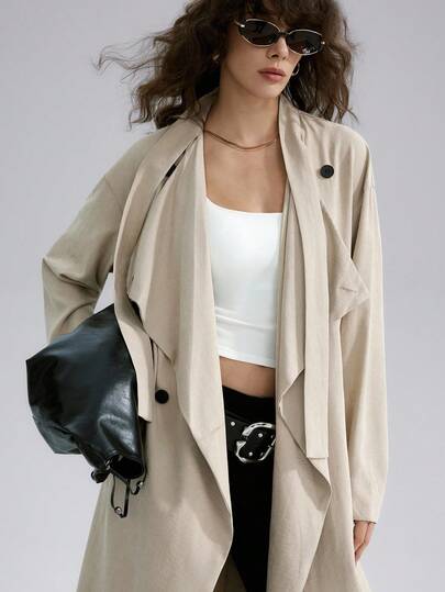 Airlisse Loose Fashionable Long Sleeve Long Women Trench Coat