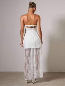 COSMINA Women's Fashionable Elegant Lace Patchwork Dress - White - View 6