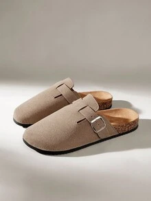 Solecia 男士穆勒鞋，新款复古一脚蹬休闲鞋，宽松舒适，包头平底穆勒鞋，配有可调节绑带，秋冬季加垫款或四季皆宜的无垫款 - 沙色 - 查看 1