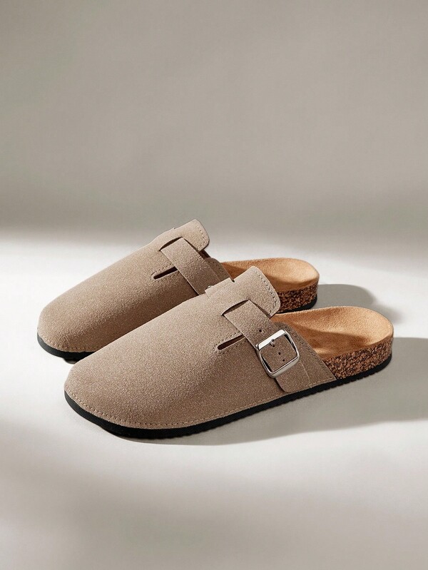 Solecia Men's Mule Shoes New Vintage Slip-On Loafers Casual Slouchy Shoes, Closed Toe Flat Mules With Adjustable Strap, Cotton-Padded For Autumn/Winter Or Non-Padded All Season