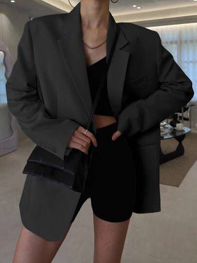 DAZY Street Style Oversized Shoulder Blazer Jacket For Women Women Coats