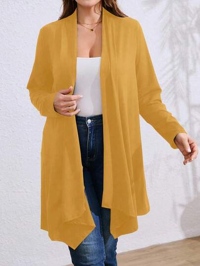 大码女式黑色不对称下摆宽松休闲通勤外套开衫