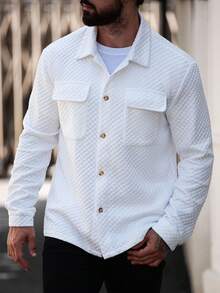 Manfinity Homme 男士秋季单排扣实用口袋纹理休闲夹克 - 白色 - 查看 4