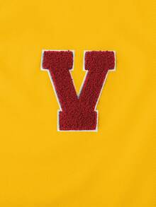 Manfinity Campus Court 男士休闲宽松V领卫衣，秋季长袖上衣 - 黃色 - 查看 7