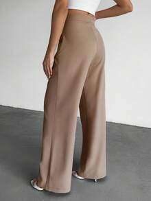 EURMUSE Women's Solid Color High Waist Pleated Wide Leg Loose Casual Pants - Mocha Brown - View 2