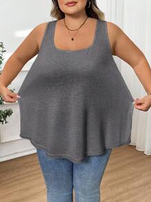 SHEIN CURVE+ Modisches, luftiges und bequemes ärmelloses T-Shirt Tanktop für Damen in Große Größen