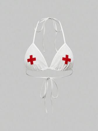 ROMWE Avant Reggiseno in velluto con lacci incrociati senza fili da donna, per cosplay da infermiera di Ognissanti