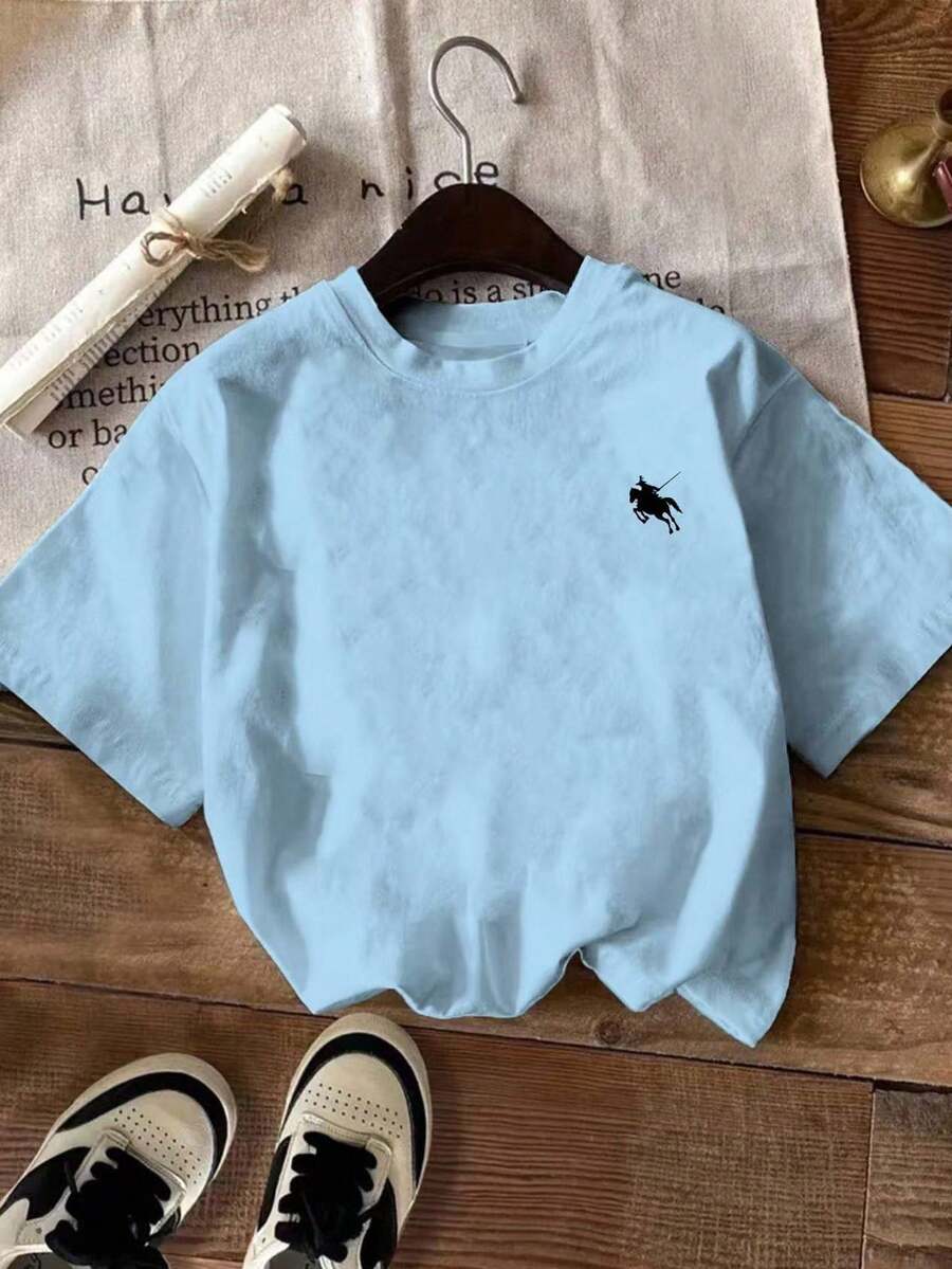 EMERY ROSE A Casual Large-Sized Women's Short-Sleeved T-Shirt With A Galloping Horse Pattern - Blue - View 1