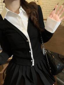 DAZY 女士百搭休闲长袖 T 恤，秋季，返校服装学院风上衣，秋季女装 - 黑色 - 查看 3