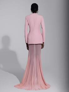 Elitara 优雅、浪漫、性感、简约、浅粉色、西装外套廓形、鱼尾下摆、拖尾、时尚、网红、节日、度假、生日派对、婚礼活动、正式晚礼服 - 藕粉色 - 查看 3