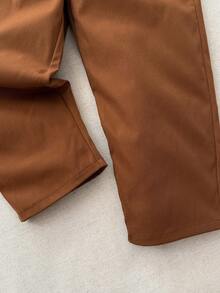 Blossori 男童法式优雅宽松宽口袋裤 - 棕色 - 查看 4