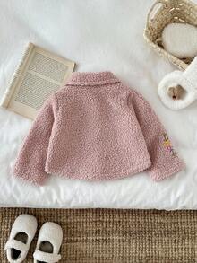 SHEIN Baby Girl Thick Fleece Embroidered Flower Collar Long Sleeve Jacket, Autumn/Winter Fall