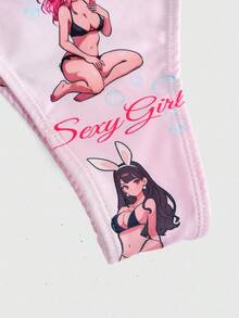 ROMWE Anime 动漫风软杯系带内衣套装，加大码 - 彩色 - 查看 5