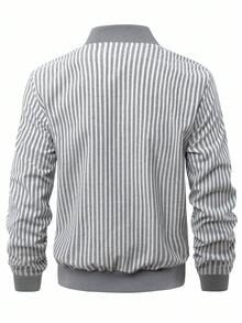 Manfinity Homme Áo khoác bomber tay dài sọc dọc, khóa kéo, thường ngày cho nam mùa thu - Xám - Xem 2