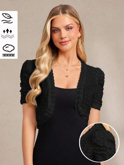 Amorya 女士优雅蕾丝短袖前开短款薄外套，百搭日常通勤，秋冬装