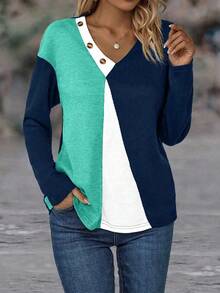 EMERY ROSE Áo thun trễ vai họa tiết nút màu khối cho nữ - Màu xanh Bạc hà - Xem 6