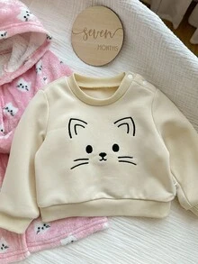 SHEIN 3pcs Newborn Baby Girls Cute Cartoon Kitten Embroidered Plush Homewear Set,Autumn Robe Long Sleeve Suit,Red And White Polka Dot,Family Matching - Multicolor - View 6