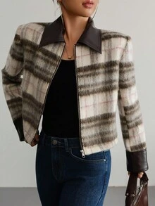 Modelyn Áo khoác giả da kẻ caro phối màu dành cho nữ, thích hợp cho các buổi đi chơi và hẹn hò vào mùa thu. - Nhiều màu - Xem 7