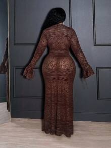 Veslaya فستان ماكسي طويل بأكمام واسعة وطبعات حيوانية بنية، طراز كلاسيكي رومانسي أنيق وكلاسيكي للنساء، مناسب للارتداء في المكتب، اليومي، المواعيد، الخروج، الحفلات، مقاسات كبيرة