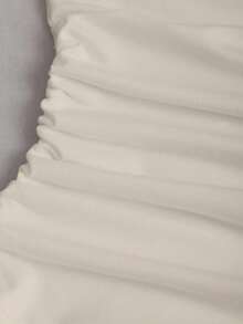 Sweetra Women's Solid Color Casual Asymmetric Shoulder Metal Decor Ruched Bodysuit, Suitable For Spring And Autumn - Apricot - View 4