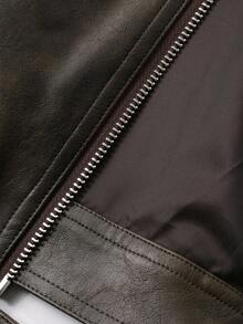 DAZY Áo khoác cardigan dáng rộng ngắn ve áo cho nữ, thiết kế phía trước bất đối xứng, áo khoác da PU thường ngày mùa đông - màu nâu - Xem 7