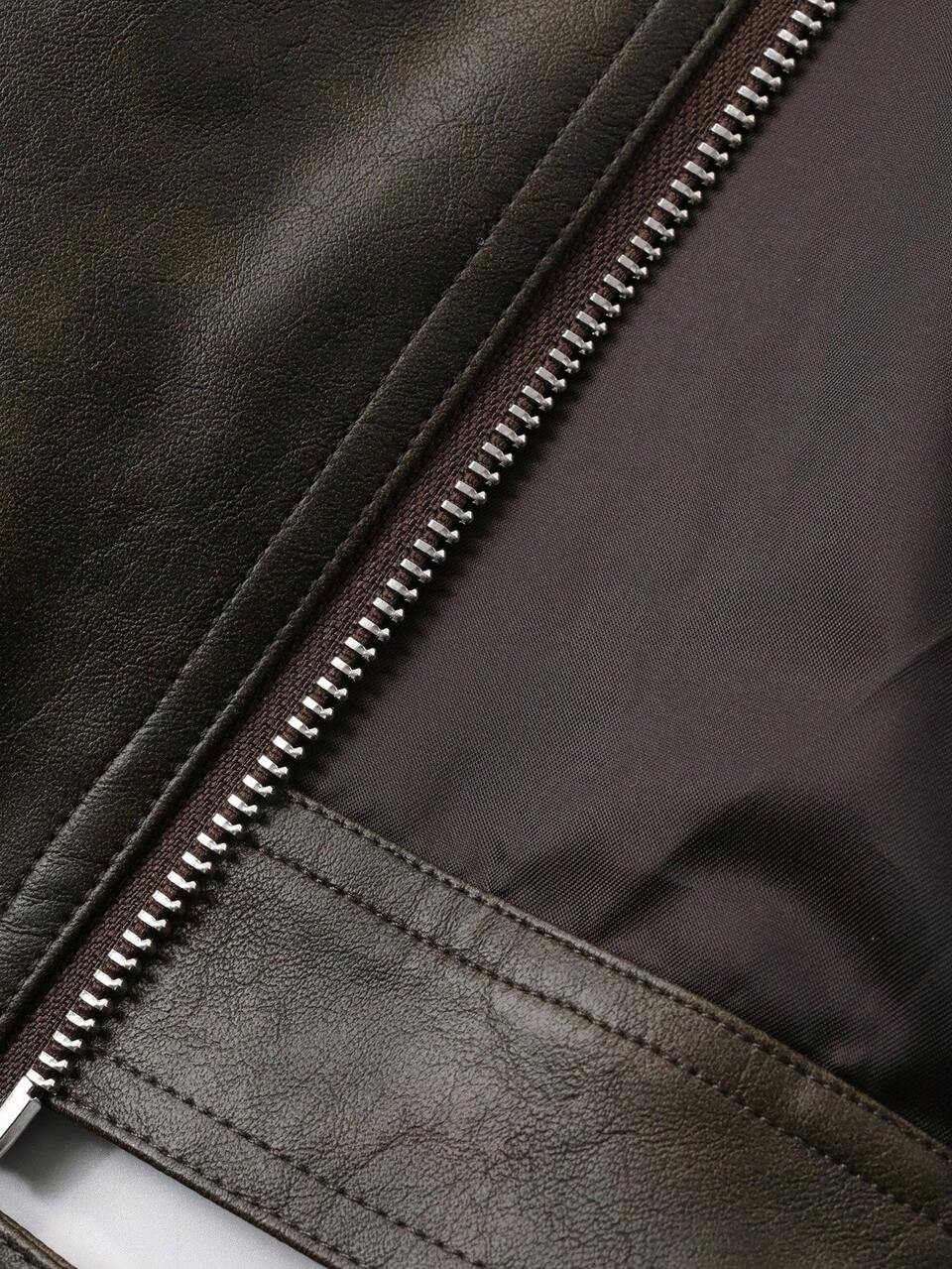 Women's Lapel Short Loose Cardigan With Asymmetric Front Design, Casual PU Leather Jacket Winter