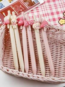 SHEIN 黑色凝胶墨水塑料点击粉色奶油色可爱女孩笔 - 多色 - 查看 2