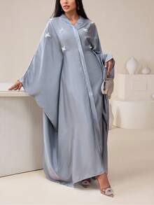 Al Najma 女士时尚优雅蝴蝶结阿拉伯风格连衣裙 - 藍色 - 查看 5